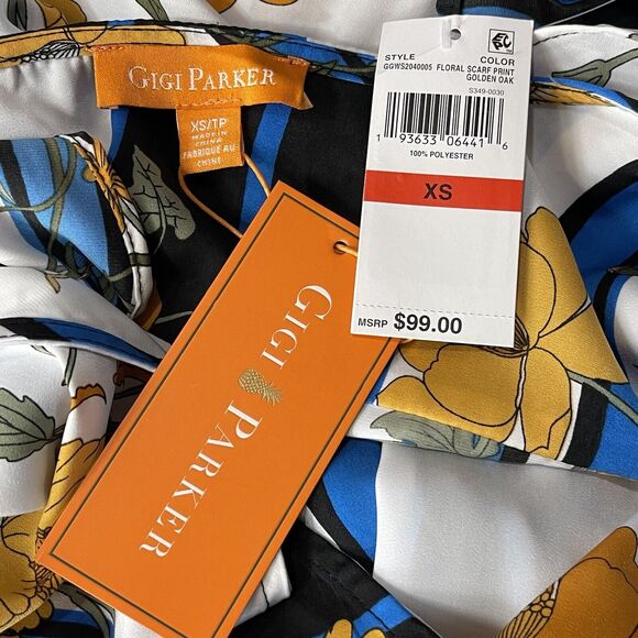 Gigi Parker X-Small Hi-Low Wrap Dress Floral Scarf V-Neck Ruffled Cap Sleeve New - Picture 11 of 13